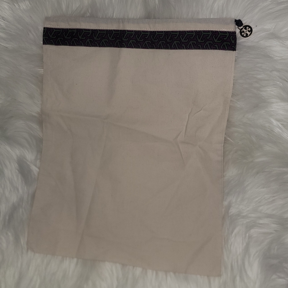 Tory Burch Cream Drawstring Dust Bag with Patterned Trim